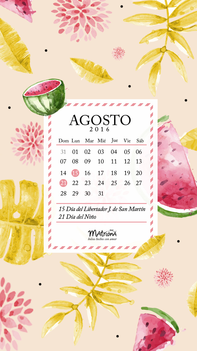 Calendario Agosto 2016 - Celu